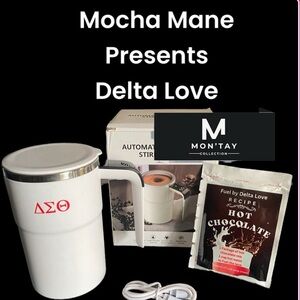 Automatic Stir stainless steel mug with lid and bonus dleta hot chocolate